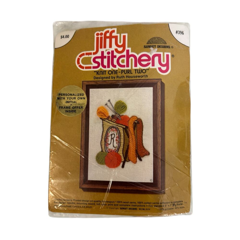 Vintage Jiffy Stitchery 396 Knit One Purl Two Kit Sunset Designs Sealed Complete